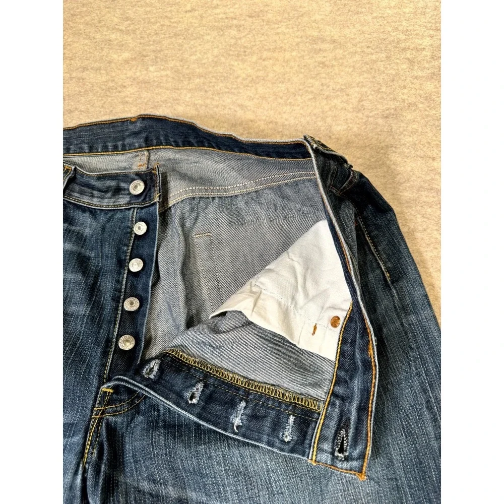 Levis 501 Original Fit Straight Jeans Mens 36x34 Blue Denim Cotton‎ Button Fly